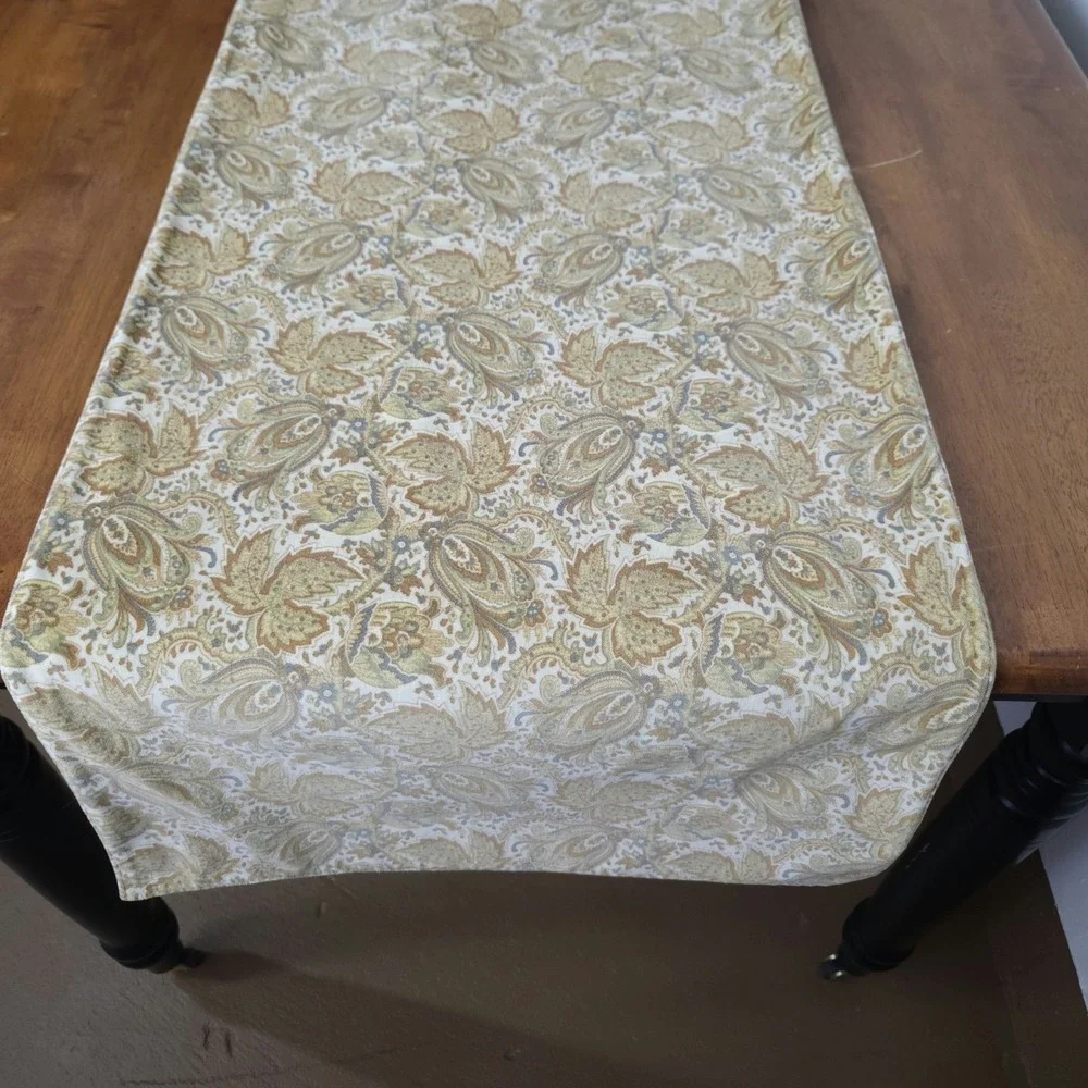 Vtg Pottery Barn Cotton Velvet Paisley Floral Table Runner Fall Autumn Y2K 18x90